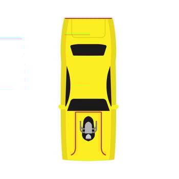 Race car top view yellow vector icon. Modern transportation design automotive technology sport vehicle.