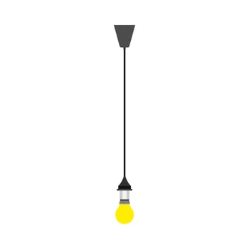 Lightbulb yellow hanging vector icon illumination. Light glass lamp idea fluorescent bright shape. Flat inspiration solution