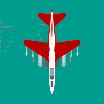 Fighter plane vector flat icon top view. Attack jet aviation bomb transport. Graphic silhouette combat force defense