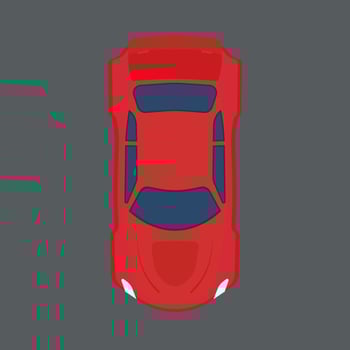 Car top view vector icon. Red traffic cartoon auto vehicle above. Speed sport flat machine element. Highway industry