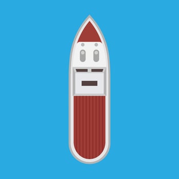 Speedboat top view vector flat icon. Motor cruise marine isolated ship yacht. Blue travel sport vessel journey summer