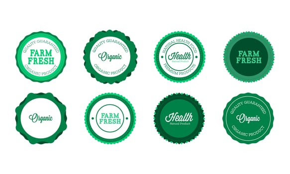 Vector farm badge set of Fresh Organic elements. Vintage style labels for natural food and drink, products, biodynamic agriculture, on the nature background. Collection 100 bio, eco, healthy stickers