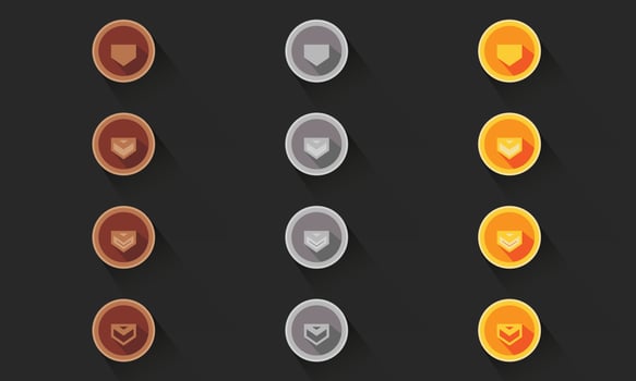 Flat vectors set game rank illustration design. Bronze, silver and golden medal award