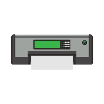 Office printer technology vector illustration. Computer printer paper machine equipment design icon. Document printout symbol device. Multifunction office copier business machine. Inkjet sign