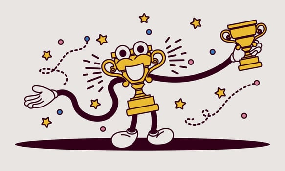 Business character winner prize customer vector illustration employee. Character celebration first quality rank. Office people reward cup trophy up success. Award leader victory goal challenge
