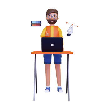 3d Graphic designer at work using laptop png