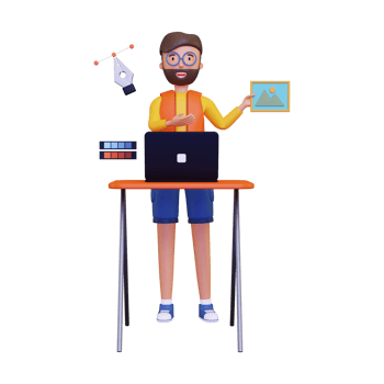 3d Graphic designer showing his work png