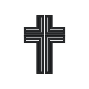 Cross religion god vector illustration icon. Symbol christianity and shape christian sign. Religious crucifix faith and catholicism black holy art. Spirituality element jesus design and isolated white