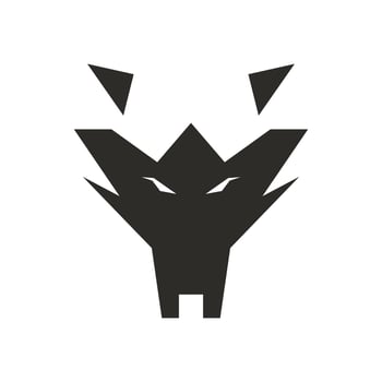 Wolf face animal vector illustration head. Wild dog icon and predator mascot beast symbol. Abstract mammal wildlife hunter emblem and coyote eye sign. Silhouette tattoo logo and black art isolated