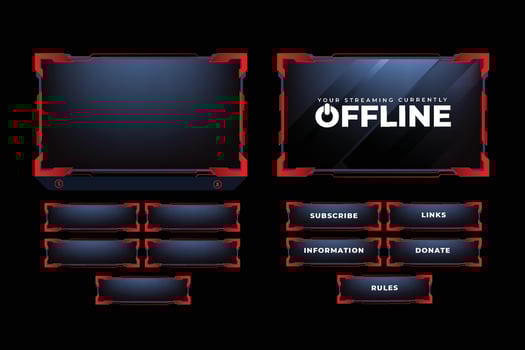 Digital live streaming overlay decoration with dark red color outlines. Streaming overlay and dark screen panel vector for online gamers. Live gaming broadcast border element design vector.