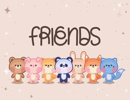 kawaii animals and lettering vector