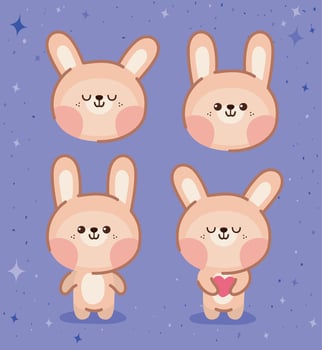four bunnies group vector