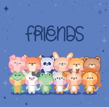 bundle of kawaii animals vector