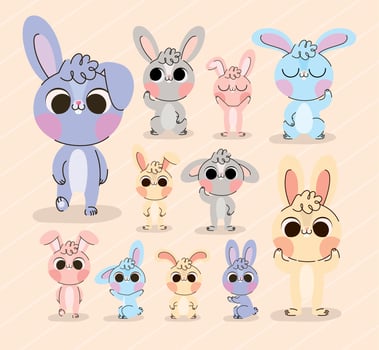 eleven cutes bunnies vector