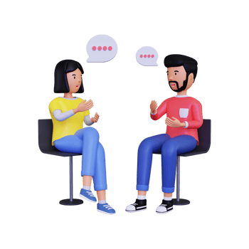 3d Male and female character are having a conversation while sitting on a chair png