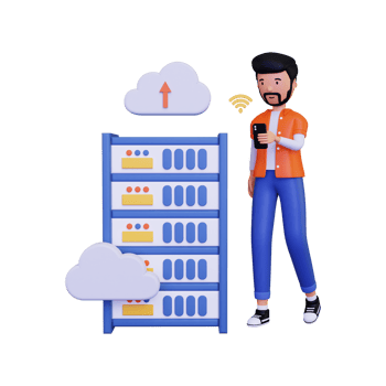 3d Man uploading data on server png