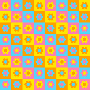 Pastel Blue Pink Yellow Orange Color Daisy Flower Check Checkered Plaid Gingham Pattern Illustration Tablecloth, Picnic mat wrap paper, Mat, Fabric, Textile, Scarf vector