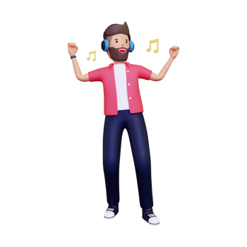 3d Man is listening to music while dancing png