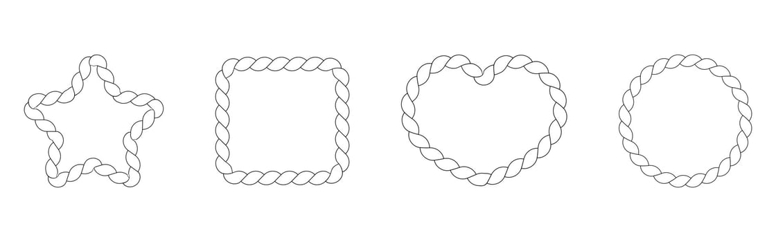 Rope frame in the form of circle, star. Square nautical cord border. Vector simple linear illustration.