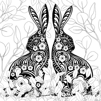 2023 Year of Rabbit with paper art cut white background, Chinese zodiac for New Year element, Beautiful Easter Bunny with Floral fancy hare with laser cut pattern for die cutting or template vector