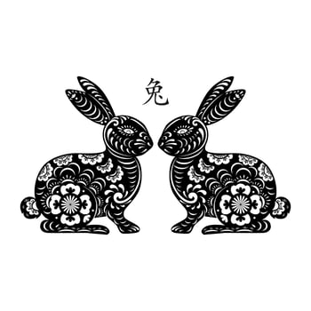 2023 Year of rabbit with paper art cut white background, Chinese zodiac, Beautiful Easter Bunny with Floral fancy hare with laser cut pattern for die cutting or template vector