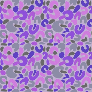 Abstract seamless spotted pattern. Pink and lilac spots on grey background. vector