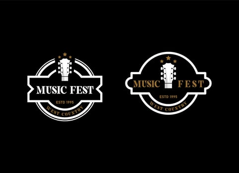 Country Guitar Music Western Vintage Retro Saloon Bar Cowboy logo design vector