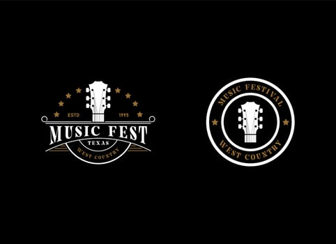 Country Guitar Music Western Vintage Retro Saloon Bar Cowboy logo design vector