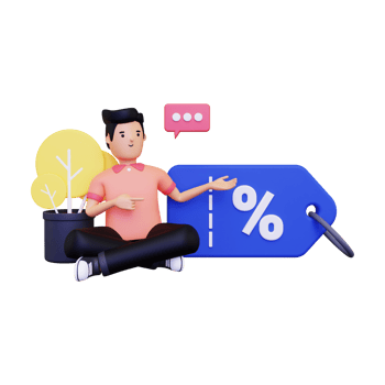 3d A man showing a discount tag png