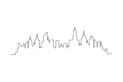 Single one line drawing modern cityscape. City skyline concept. Continuous line draw design graphic vector illustration.