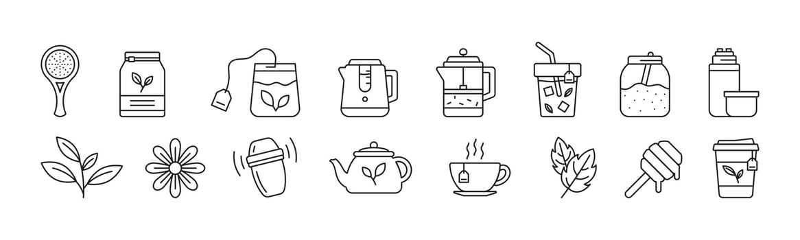 Tea line art icon set design template vector illustration