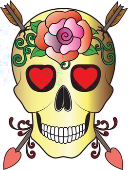 Art  in love skull day of the dead. Hand drawing and make graphic vector. vector