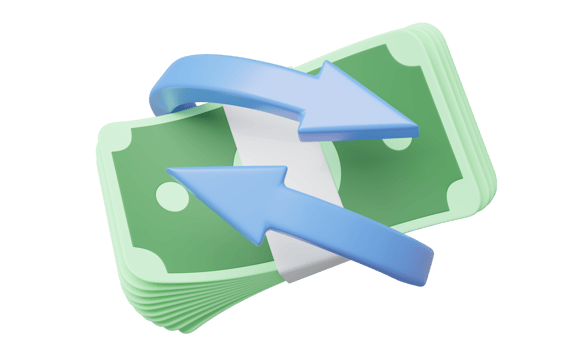 3d Arrow circle icon, bundles cash money floating on transparent. Mobile banking, Online payment service. Cashback and refund. Transfer banknote arrows Currency exchange. Saving dollar. 3d render. png