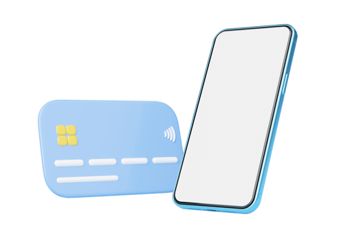 3d Smartphone and credit card floating on transparent. Saving wealth, Mobile banking, Online payment service. Phone with blank white screen for money transfer app. Cartoon business minimal render. png