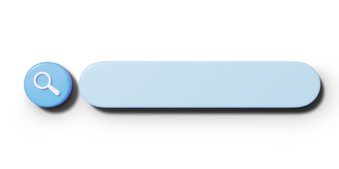 3D Search bar. Blank web tab for text, blue magnifying glass isolated on transparent. Find, discovery, research concept. Cartoon icon minimal style. Browser UI element. 3d render illustration png
