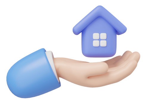 3D Hand holding home icon. Toy House in hand floating isolated on transparent. Investment, real estate, mortgage, offer of purchase house, loan concept. Mockup Cartoon minimal icon. 3d rendering. png