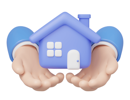 3D Toy House in hand floating isolated on transparent. Hand holding home icon. Investment, real estate, mortgage, offer of purchase house, loan concept. Mockup Cartoon minimal icon. 3d rendering. png