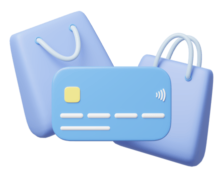 3D Credit card, paper shopping bag floating on transparent. Digital marketing online, e commerce, store app, shopping online concept. Sale promotion. Business cartoon style concept. 3d icon render png