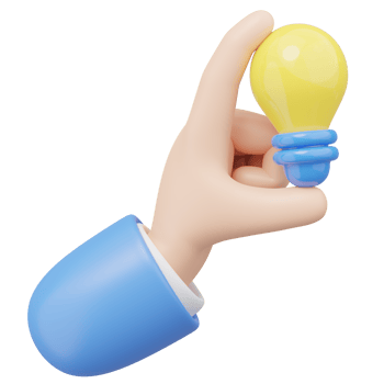 3D hand holding yellow lightbulb on transparent. Business creative idea, Great ideas competition, brainstorm thinking in work, Success education concept. Cartoon icon style. 3d render illustration png
