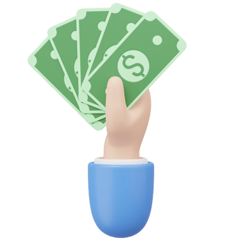 3D Hand holding banknote icon. Cartoon businessman wearing suit holds a fan of money floating isolated on transparent. Money saving, shopping online payment concept. Cartoon minimal 3d icon render png