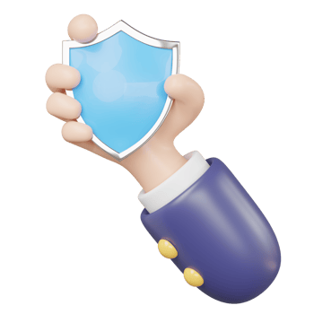 3d Data security protection icon. Businessman hand holding shield floating on transparent. Protect business data network security computer concept. Cartoon minimal style. 3d render illustration. png