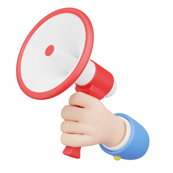 3D Hand holding white red megaphone floating isolated on transparent. Digital market online, e commerce, shop app concept. Sale promotion banner. Business cartoon style. 3d icon render png