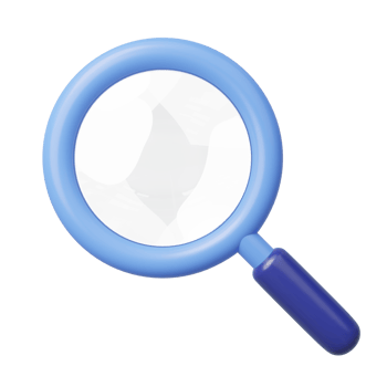 3D icon search. Magnifying glass lens for zoom isolated on transparent. Browser search, find, discovery, research, inspection concept. Business cartoon icon minimal style. 3d render illustration. png