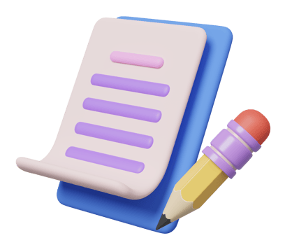 3D blank white sheet, clipboard and pencil floating on transparent. Copywriting, notepad, writing on document, note taking, project plan concept. Cartoon icon minimal style. 3d render illustration png