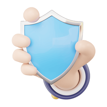 3d Data security protection icon. Businessman hand holding shield floating on transparent. Protect business data network security computer concept. Cartoon minimal style. 3d render illustration. png