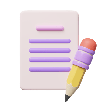 3D blank white sheet and pencil floating on transparent. Copywriting, notepad, clipboard, writing on document, note taking, project plan concept. Cartoon icon minimal style. 3d render illustration png