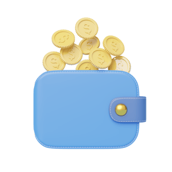 Gold coin falling into wallet floating on transparent. mobile banking and Online payment service. Save dollar coin in Pig money box. Saving money wealth and business financial concept. 3d render. png