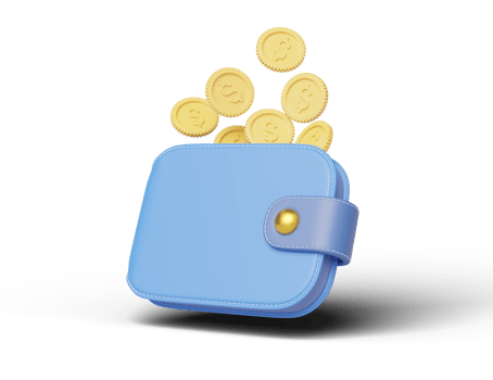 Gold coin falling into wallet floating on transparent. mobile banking and Online payment service. Save dollar coin in Pig money box. Saving money wealth and business financial concept. 3d render. png