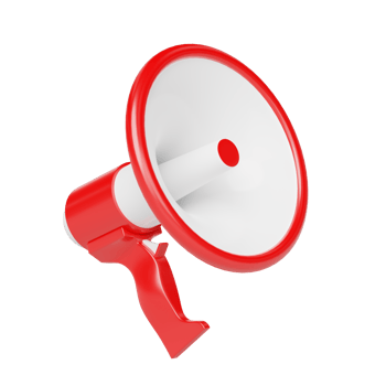 White and red megaphone floating isolated on transparent. Digital market online, e commerce concept. Sale promotion banner. smartphone with store front. 3d rendering. png