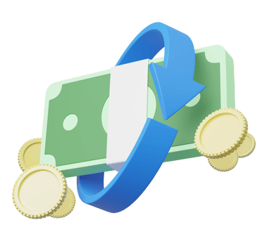 3d arrow circle bundles cash floating on transparent. Mobile banking and Online payment service. Saving money wealth and business. Bonus cash back and refund cartoon style. Cashback 3d icon render png